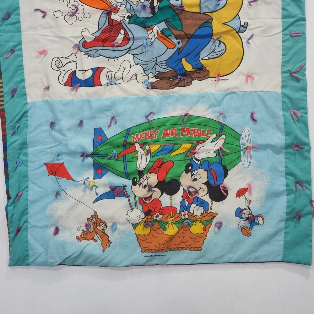 Vintage Disney Mickey Mouse Airplane Baby Crib Quilt Blanket Decor Colorful